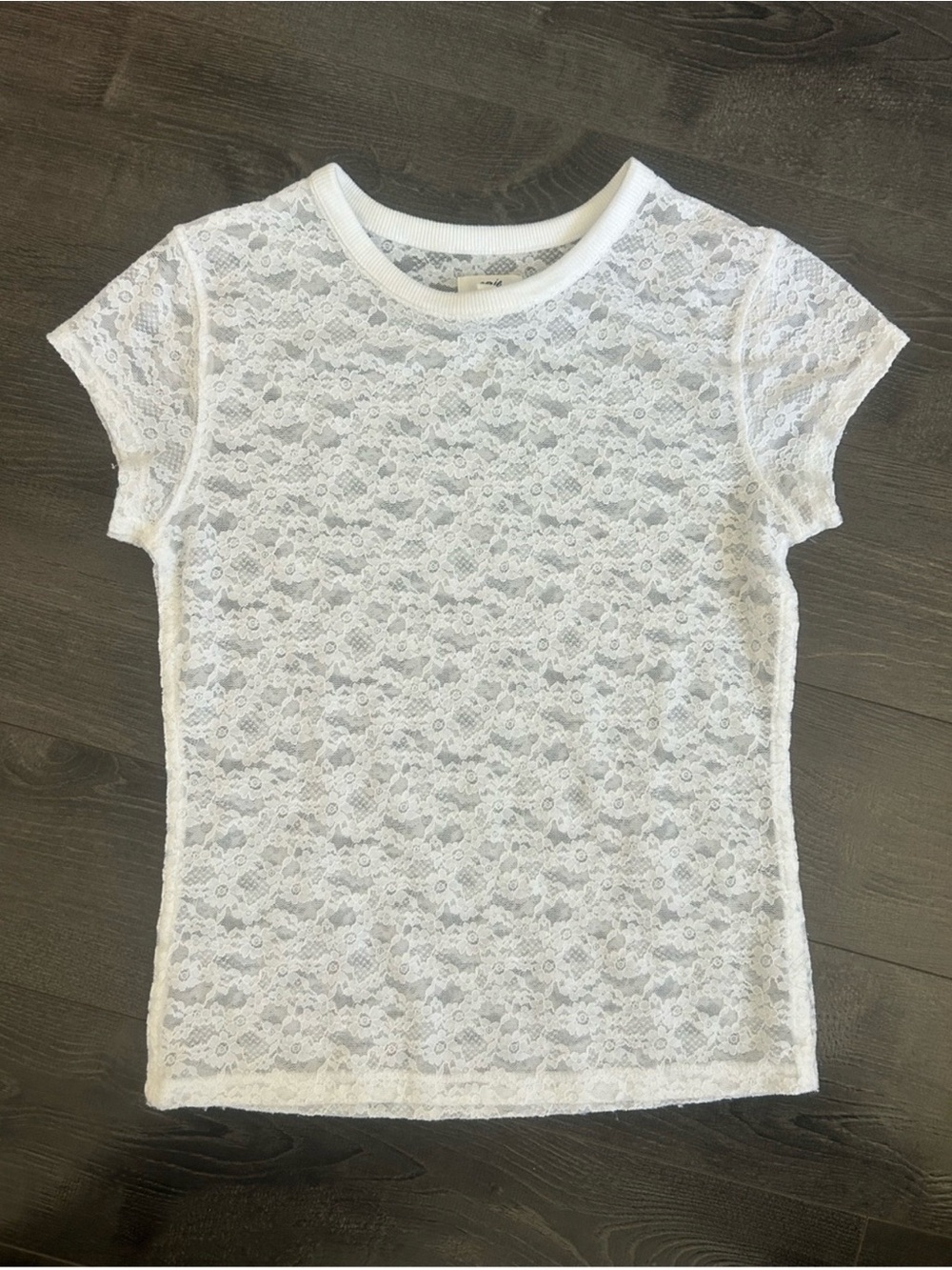 Aerie White Sheer Floral Lace Short Sleeve Tee Top XXS Coquette Fairycore